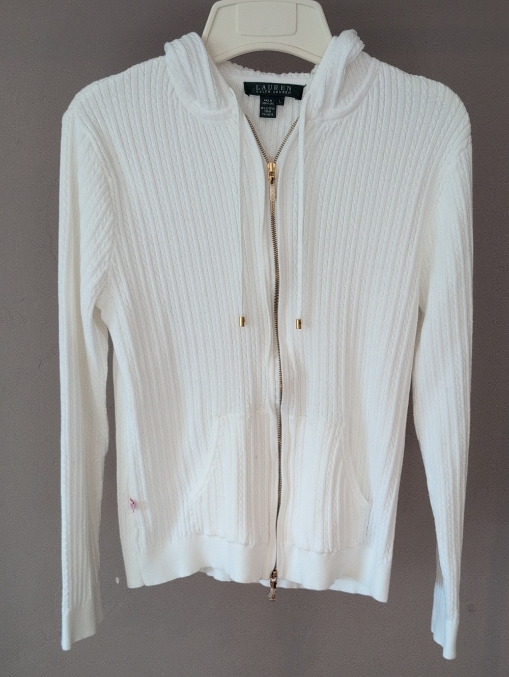 Ralph Lauren White Zip Up Hoodie